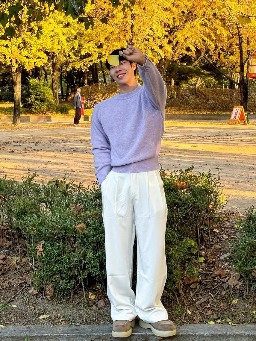 Knitted Shaggy Dog Wool 100% Round Knit Lavender 착용 스타일