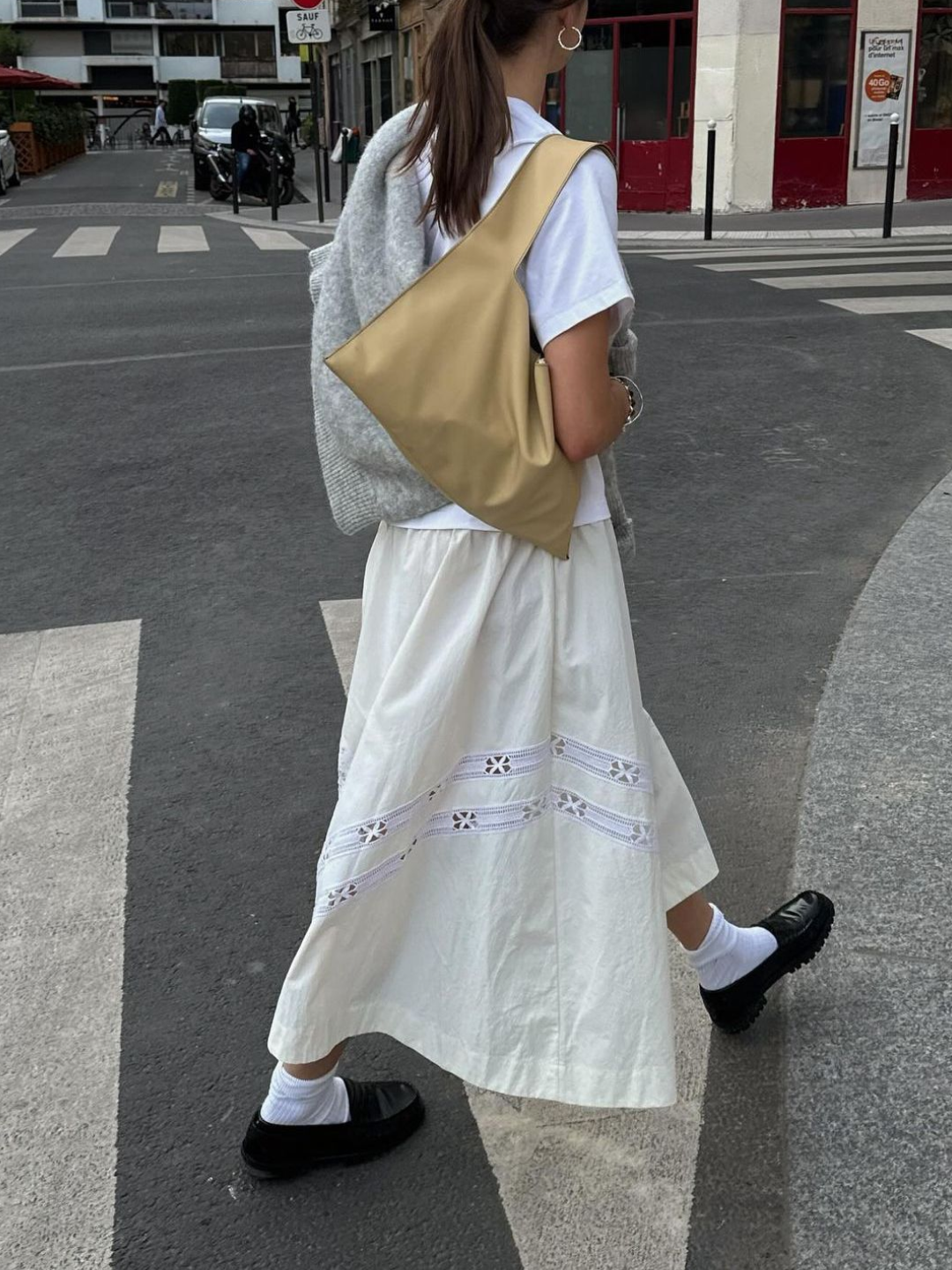 COYSEIO Cozy Sweat Wrap Skirt Charcoal, (W) Letterand Bohemian Tierd Long Skirt White 착용 스타일 - 3