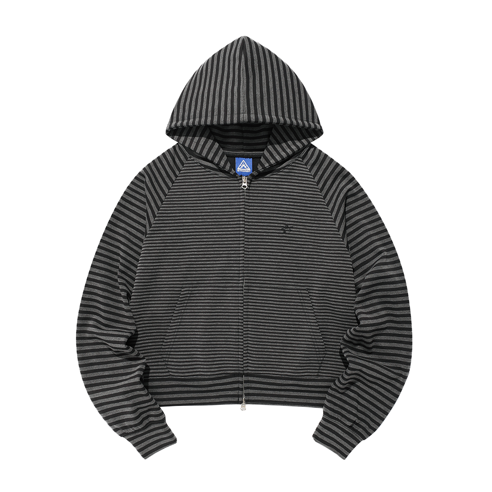 이스트쿤스트 스타로고 스트라이프 후드집업 블랙(ISTKUNST Star Logo St Hood Zip Up Black)