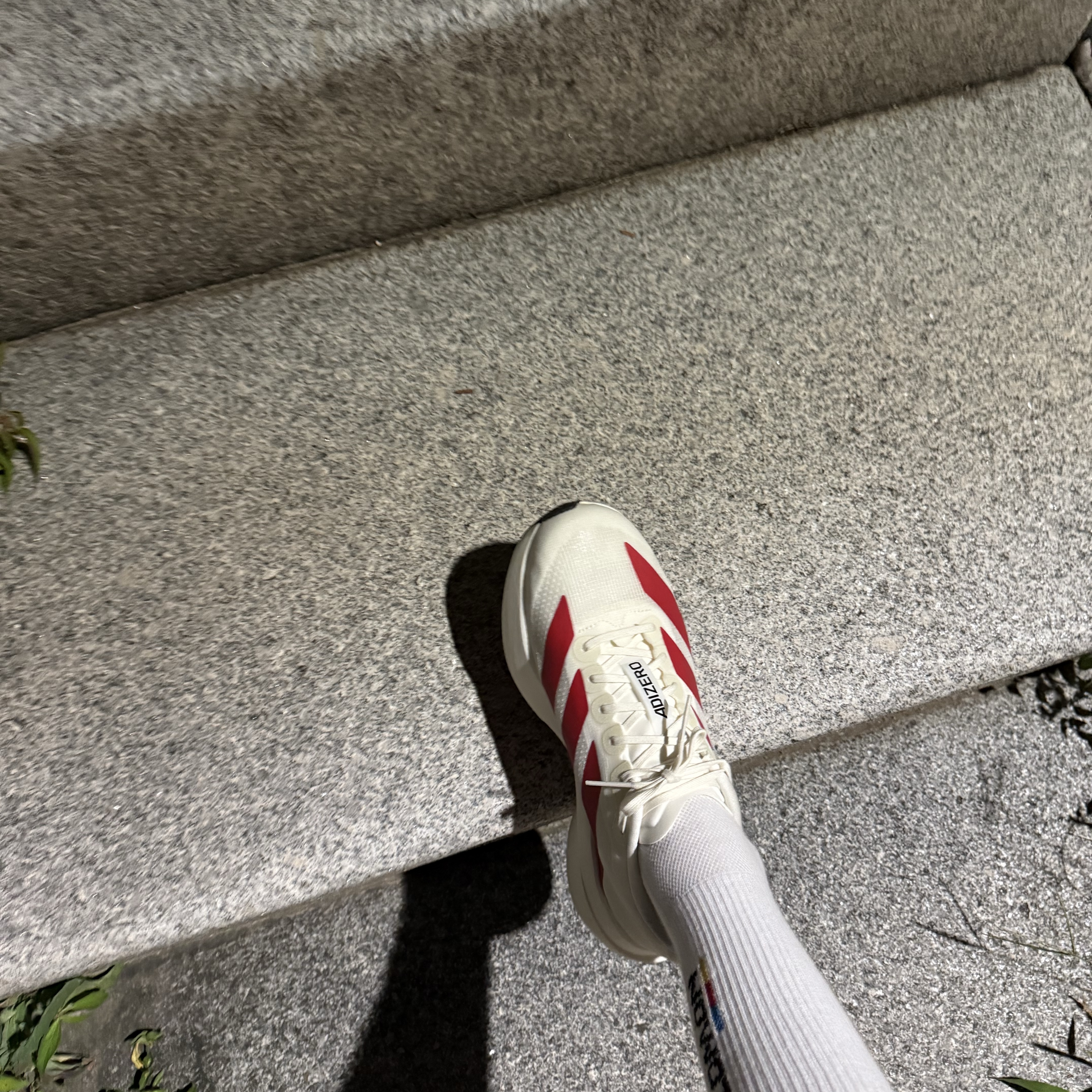 Adidas Adizero EVO SL Off White Better Scarlet 착용 스타일