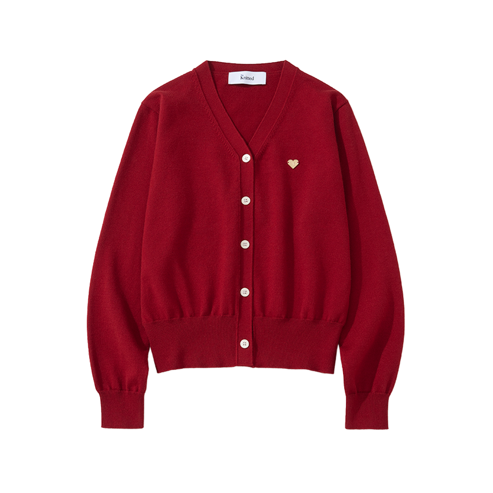 니티드 여성 베이직 에센셜 워셔블 브이넥 가디건 레드(Knitted W Basic Essential Washable V-Neck Cardigan Red)