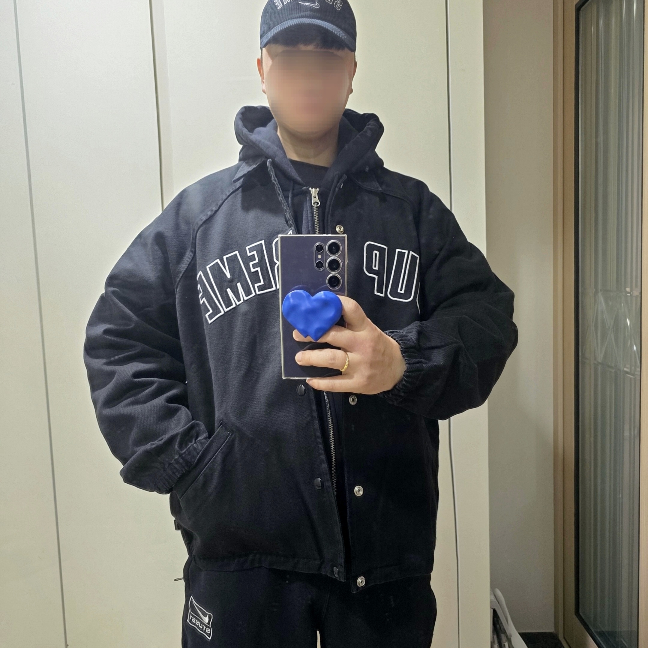 Supreme Arc Denim Coaches Jacket Black - 24SS 착용 스타일