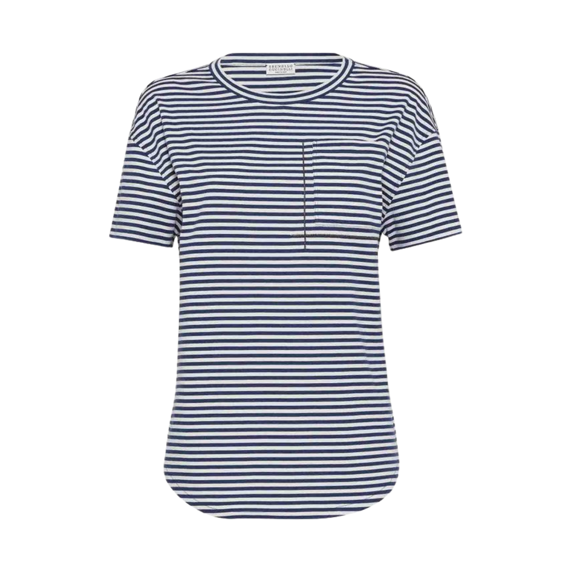(W) 브루넬로 쿠치넬리 스트라이프 숏슬리브 티셔츠 블루((W) Brunello Cucinelli Stripe Short Sleeve T-Shirt Blue) - 1