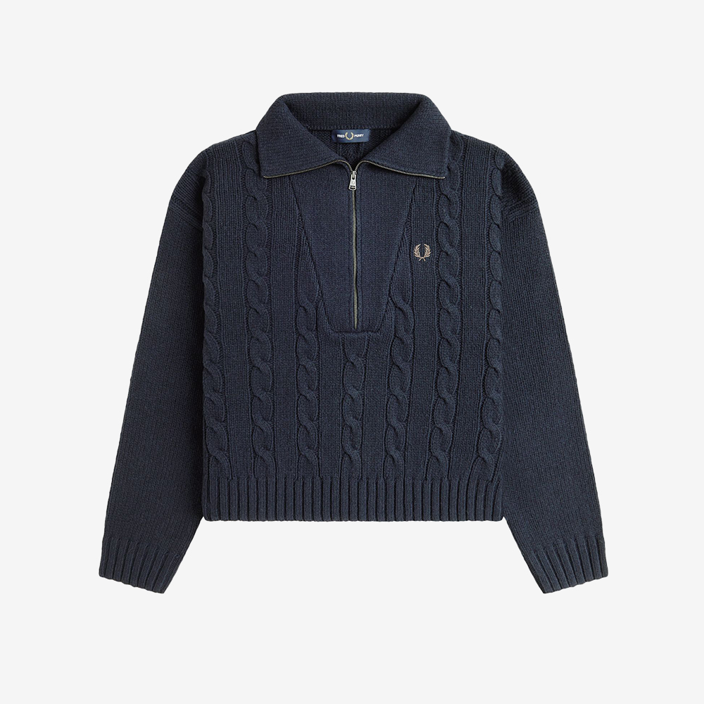 프레드 페리 우먼스 하프 집 케이블 니트 네이비(Fred Perry Womens Half Zip Cable Knit Navy Snow White) - 4