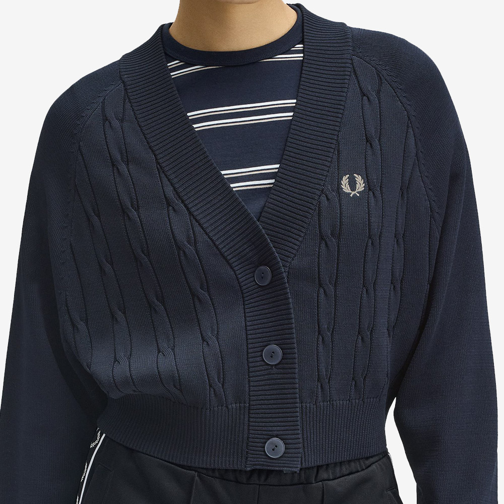 프레드 페리 우먼스 케이블 니트 가디건 네이비(Fred Perry Womens Cable Knit Cardigan Navy Snow White) - 4