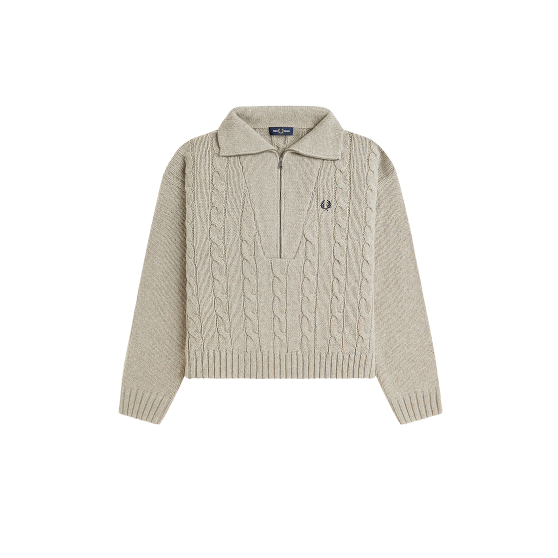 프레드 페리 우먼스 하프 집 케이블 니트 웜오트말(Fred Perry Womens Half Zip Cable Knit Warm Oat Marl) - 1