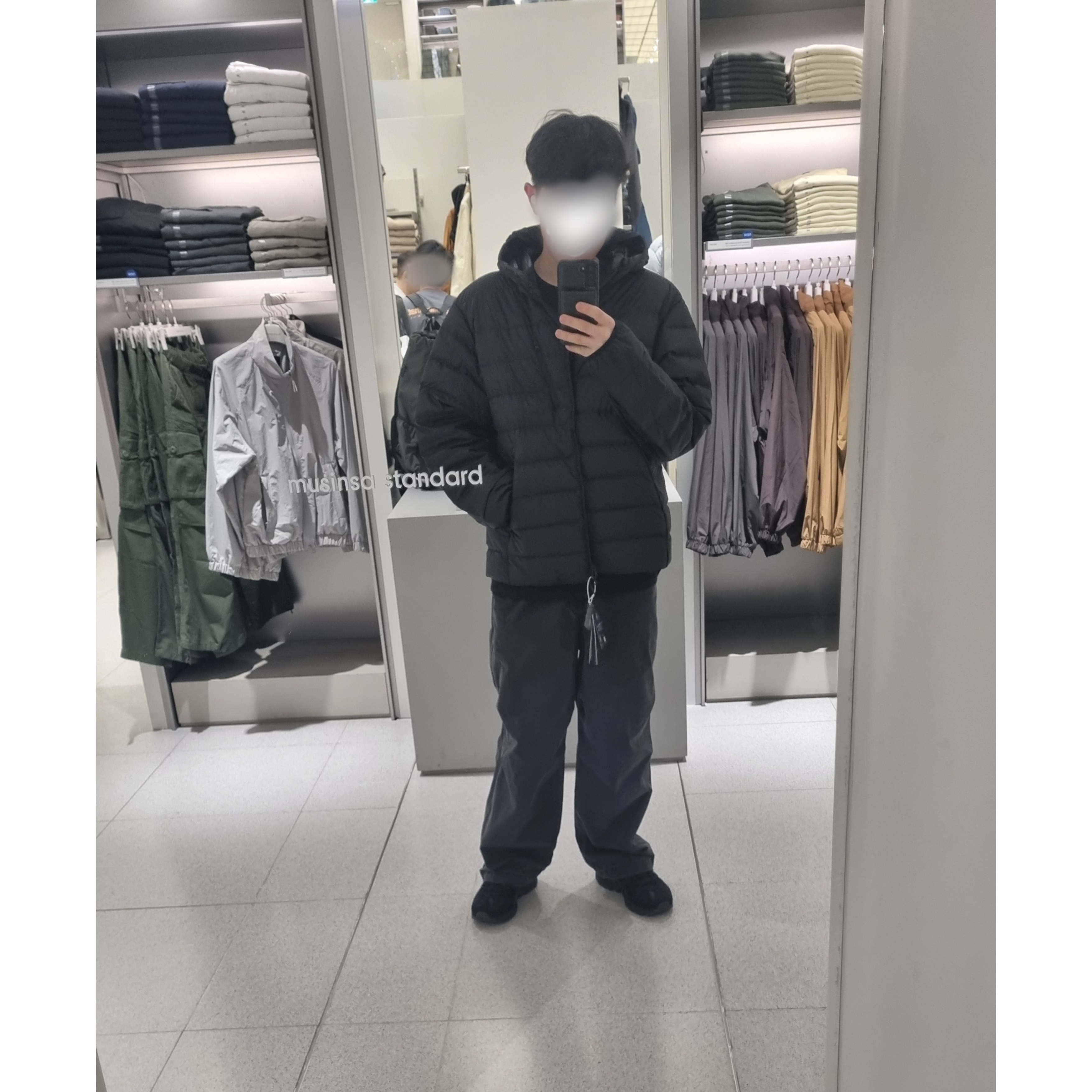 Musinsa Standard City Leisure Hooded Light Down Jacket Black, Asics Gel-Sonoma 15-50 Black 착용 스타일