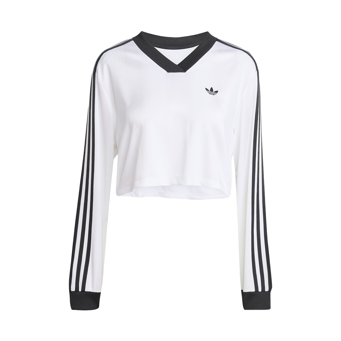 JV9740 (W) Adidas Adicolor Soccer Jacquard Crop Long Sleeve Top White Black - KR Sizing