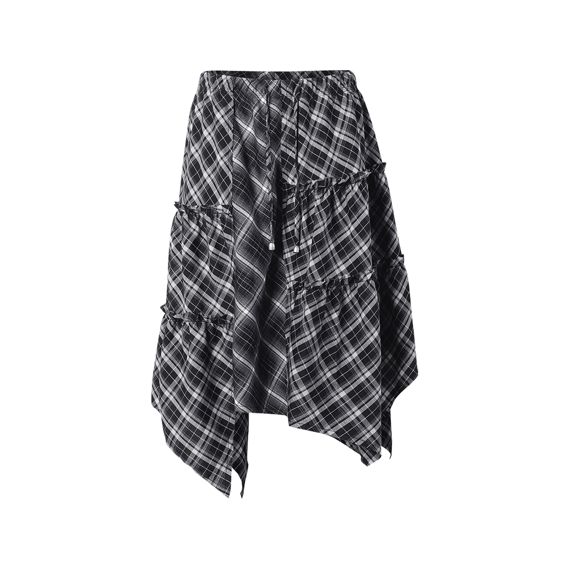 더바이닐하우스 언밸런스 레이어드 체크 스커트 블랙(Thevinylhouse Unbalance Layered Check Skirt Black)