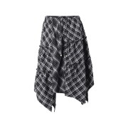 Thevinylhouse Unbalance Layered Check Skirt Black