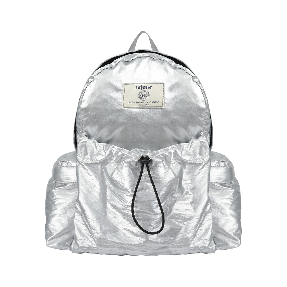 lr25FW05 Leterie Glossy Logo Patch Backpack_Silver
