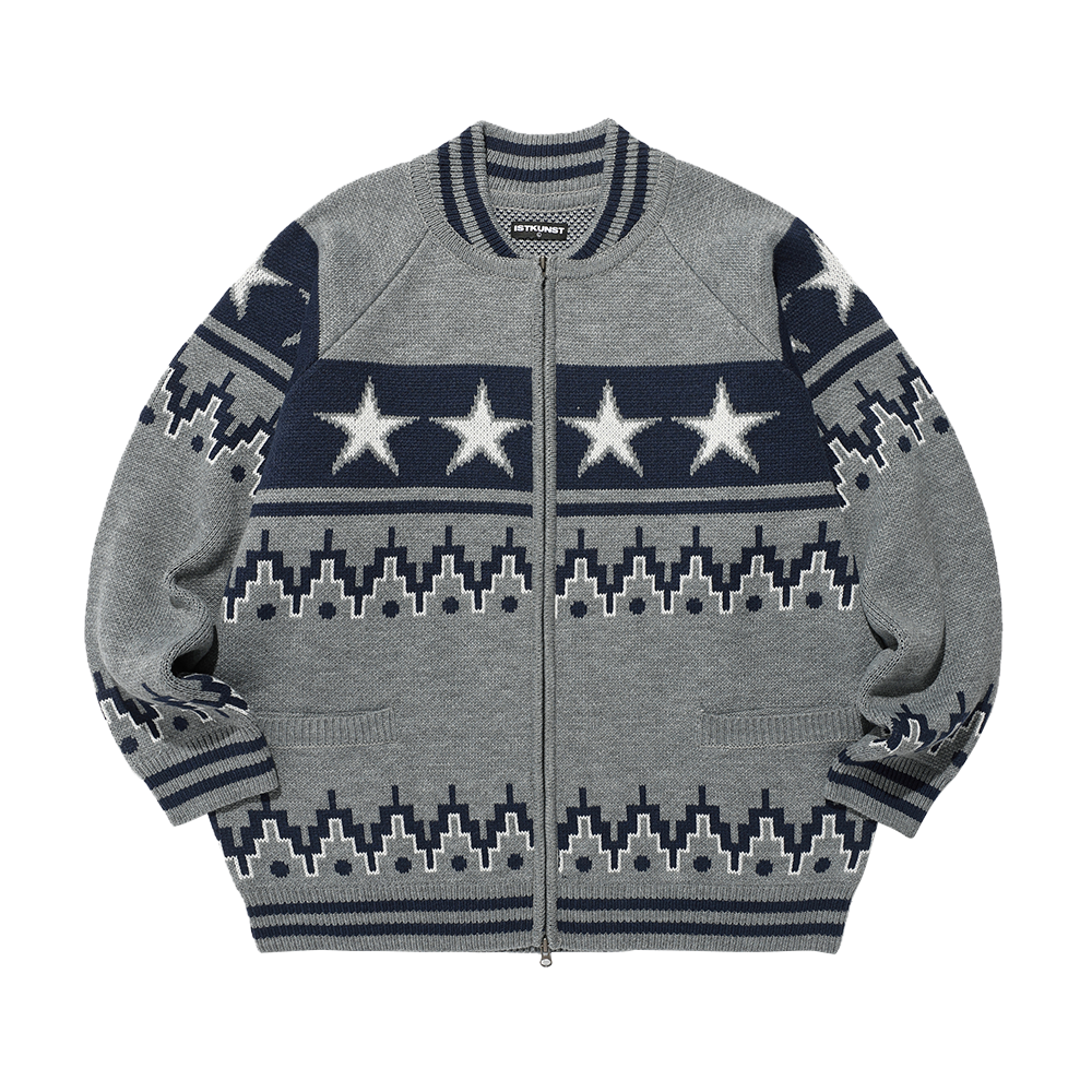 IK2FFMK680AGR ISTKUNST Star Cowichan Knit Cardigan Grey