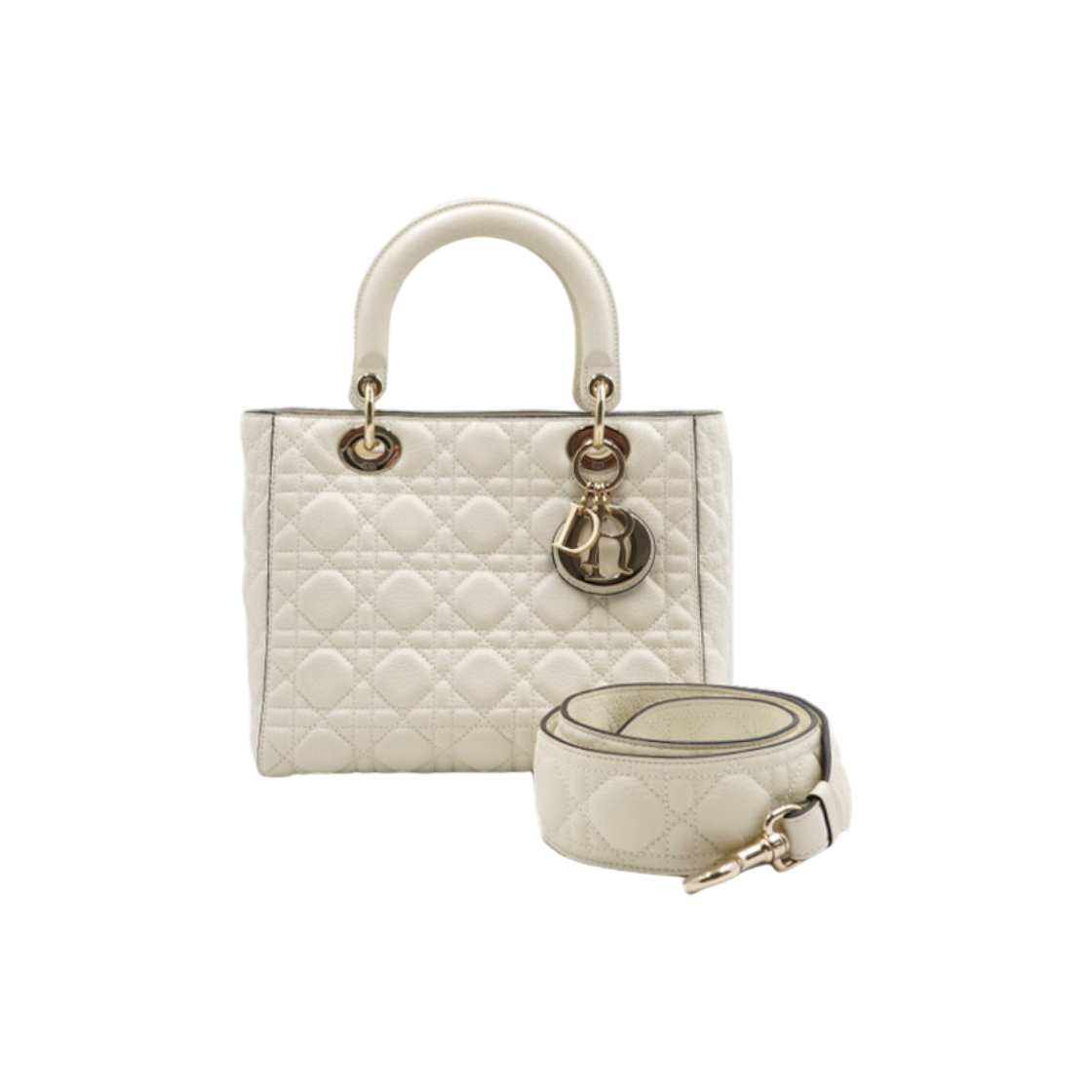 ITBIUNN9D946 Dior White Lady Dior Medium Tote and Shoulder Bag