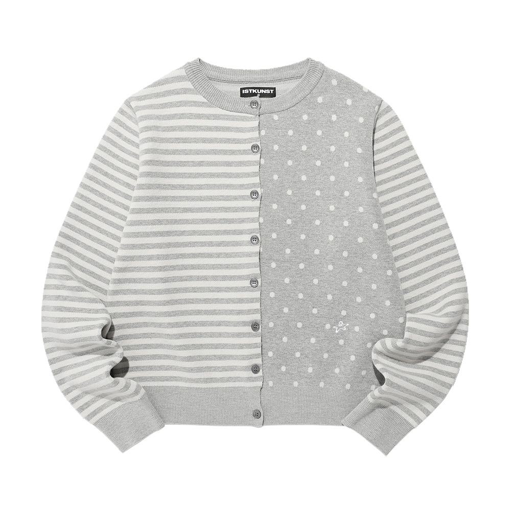 이스트쿤스트 도트 스트라이프 니트 가디건 그레이(ISTKUNST Dot Stripe Knit Cardigan Grey)