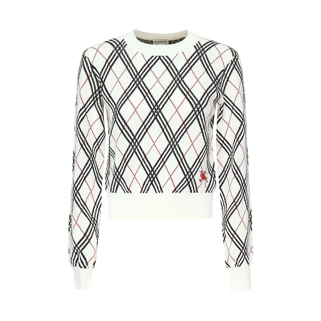 (W) 버버리 크루넥 아가일 크롭 스웨터 화이트