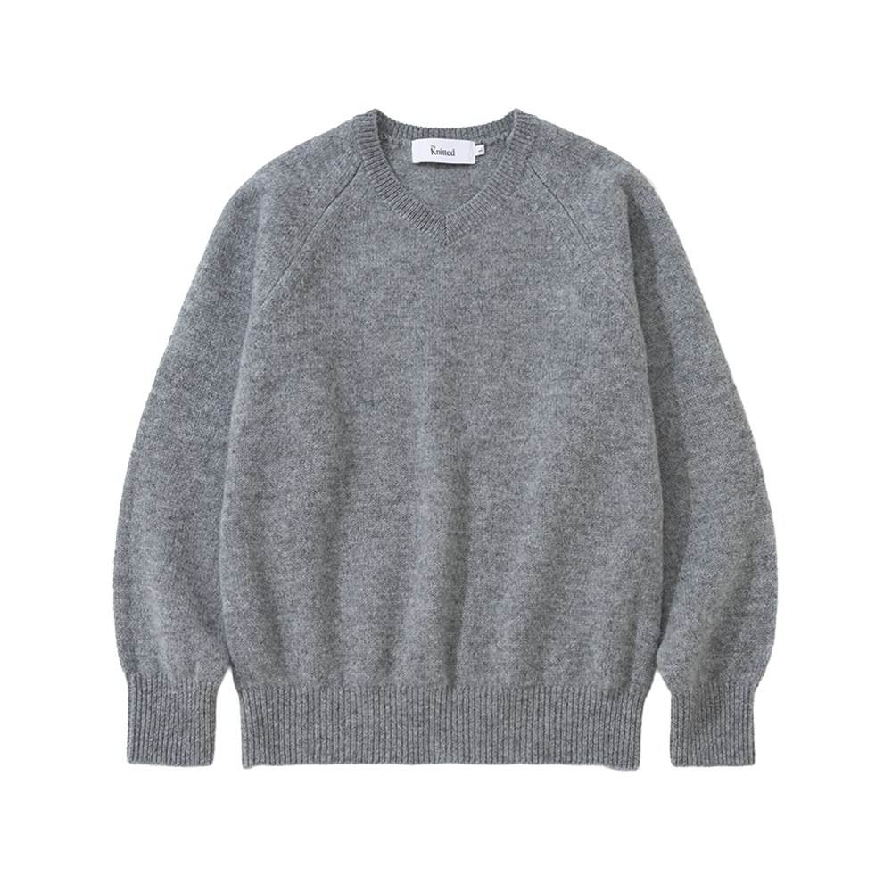 K25AWUK07MG Knitted Shaggy Dog Wool 100% V-Neck Knit Melange Grey