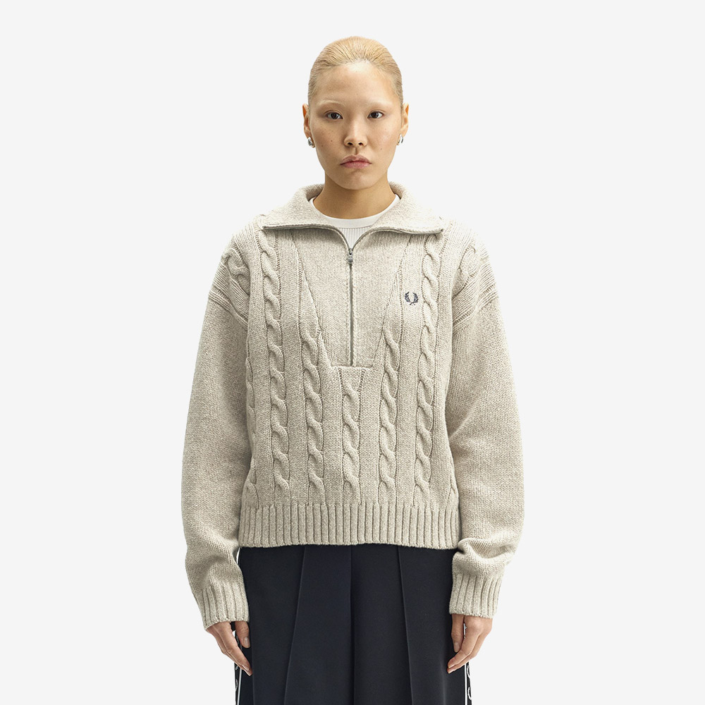 프레드 페리 우먼스 하프 집 케이블 니트 웜오트말(Fred Perry Womens Half Zip Cable Knit Warm Oat Marl) - 2