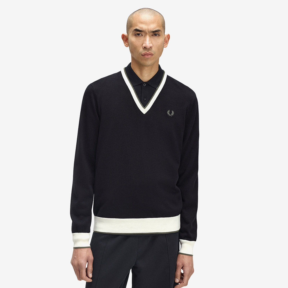 프레드 페리 컨트라스트 팁 니트 블랙(Fred Perry Contrast Tipped Knit Black) - 4
