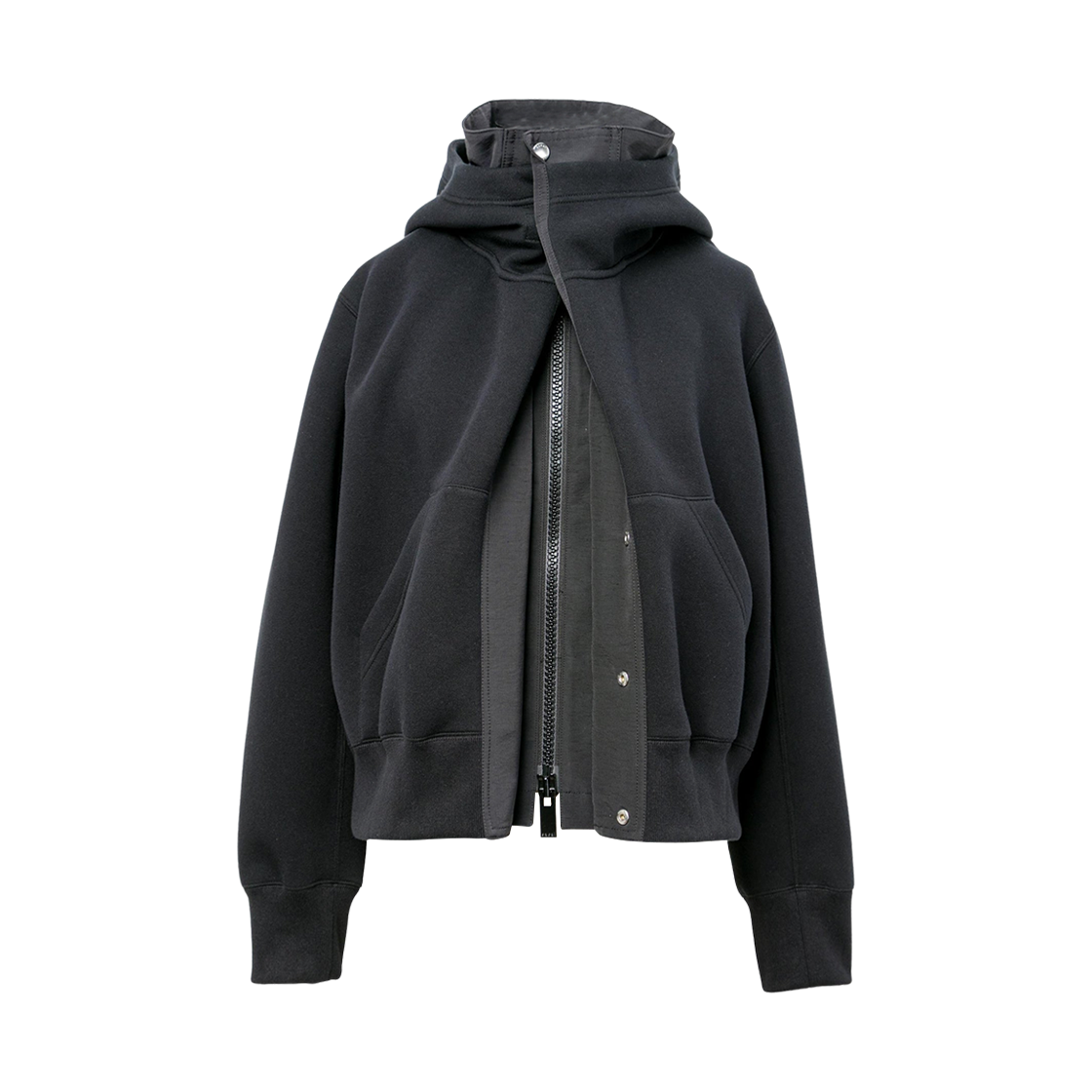 (W) 사카이 스폰지 스웨트 그로그랭 후드 블랙((W) Sacai Sponge Sweat Grosgrain Hoodie Black)