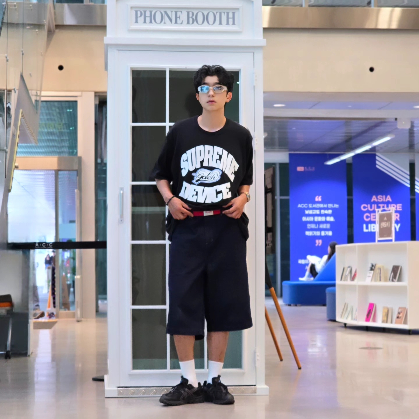 Supreme x GOODENOUGH Device T-Shirt Black - 25SS, Asics Gel-Sonoma 15-50 Black Obsidian Grey 착용 스타일 - 3