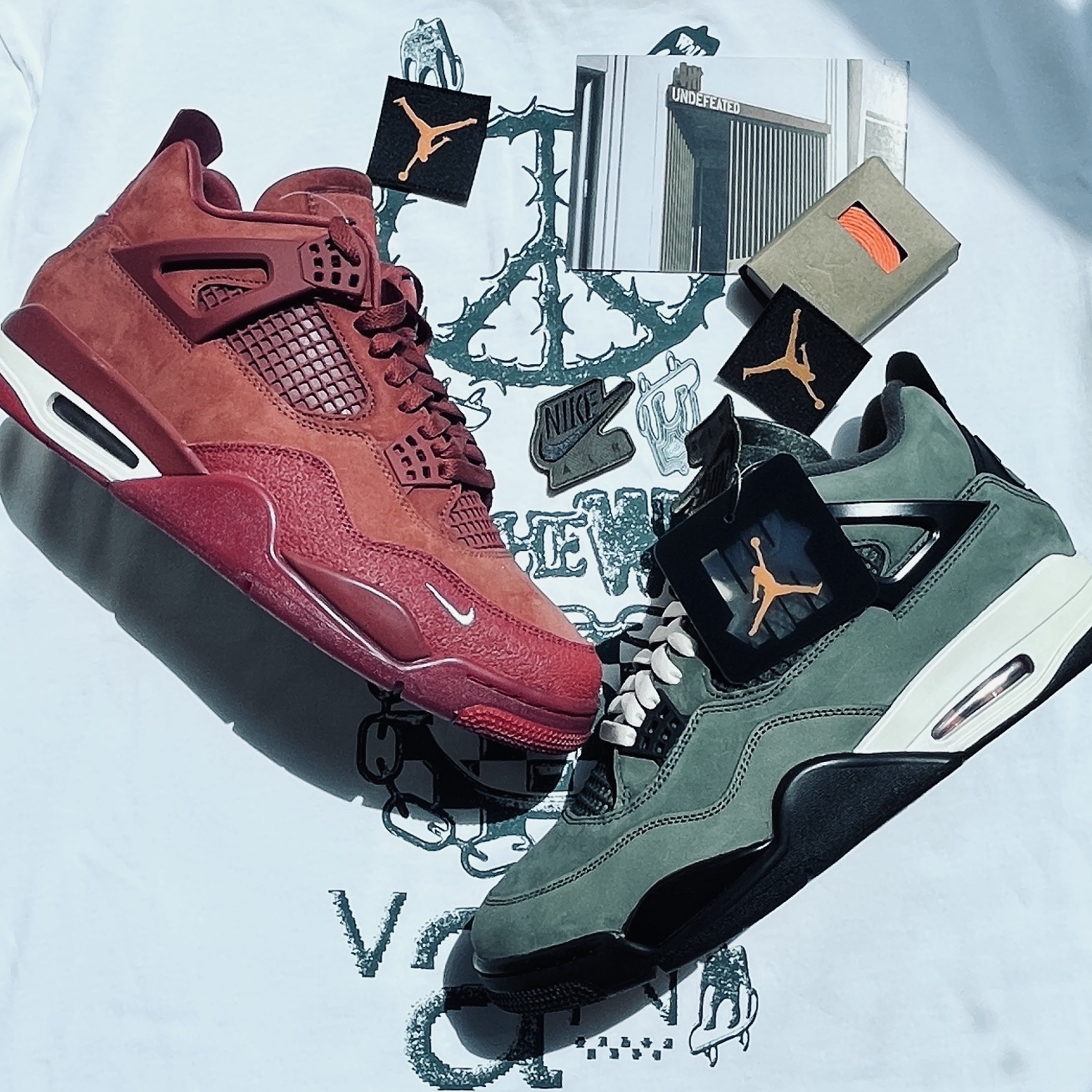 Jordan 4 x Undefeated Retro OG SP Deep Green and Clementine, Jordan 4 x Nigel Sylvester Retro OG SP Brick by Brick 착용 스타일