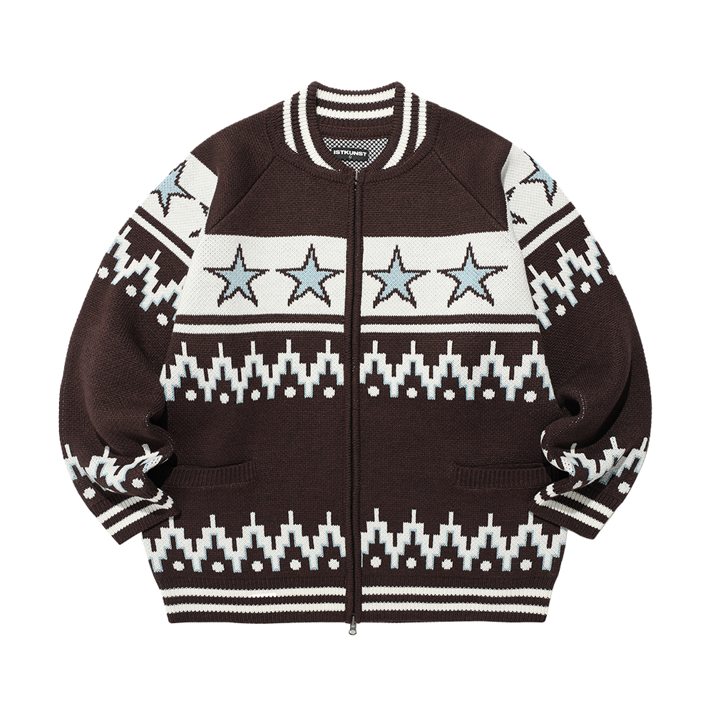 IK2FFMK680ABR ISTKUNST Star Cowichan Knit Cardigan Brown