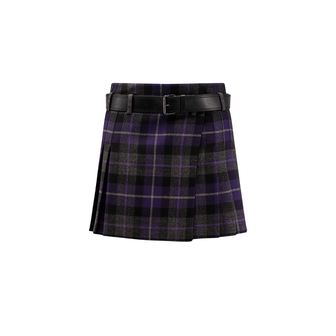 (W) 디올 벨트 디테일 체크 울 스커트 퍼플 그레이((W) Dior Belt Detail Check Wool Skirt Purple Grey)
