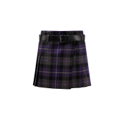 (W) Dior Belt Detail Check Wool Skirt Purple Grey