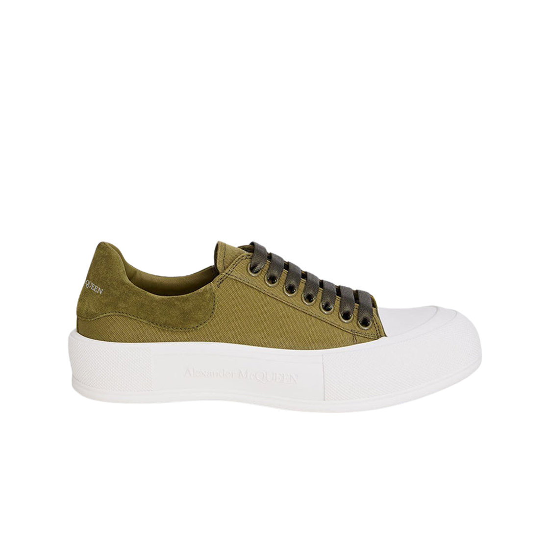 (W) 알렉산더 맥퀸 데크 레이스업 플림솔 카키 화이트((W) Alexander McQueen Deck Lace-Up Plimsoll Khaki White)