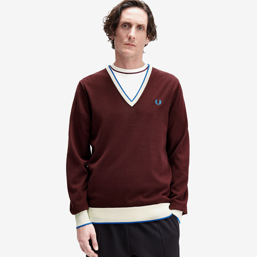 프레드 페리 컨트라스트 팁 니트 옥스블러드(Fred Perry Contrast Tipped Knit Oxblood) - 4