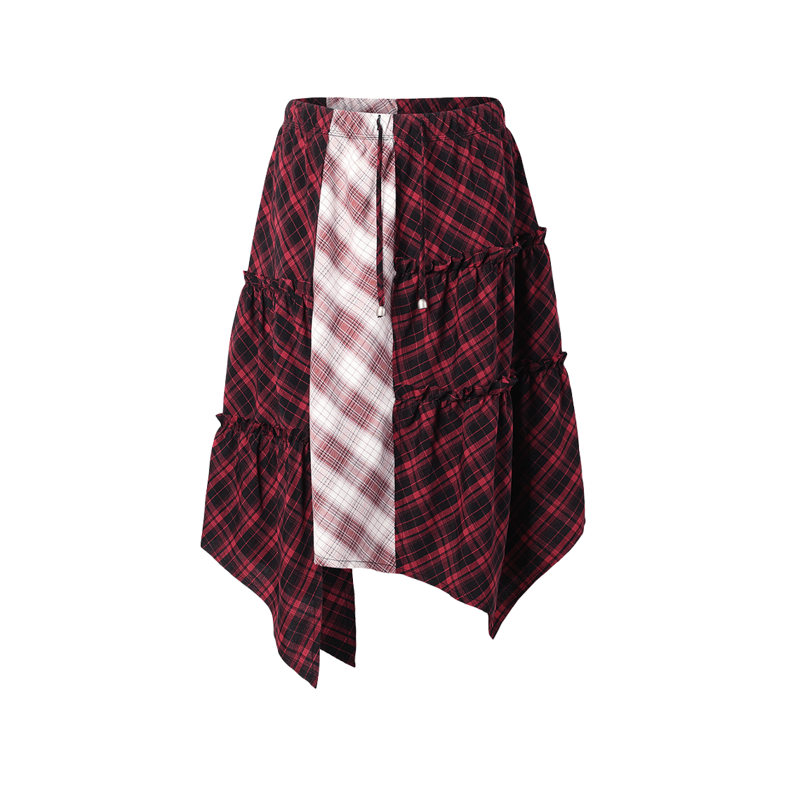 VH2FFFPA90ARE Thevinylhouse Unbalance Layered Check Skirt Red