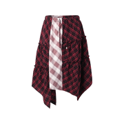 Thevinylhouse Unbalance Layered Check Skirt Red