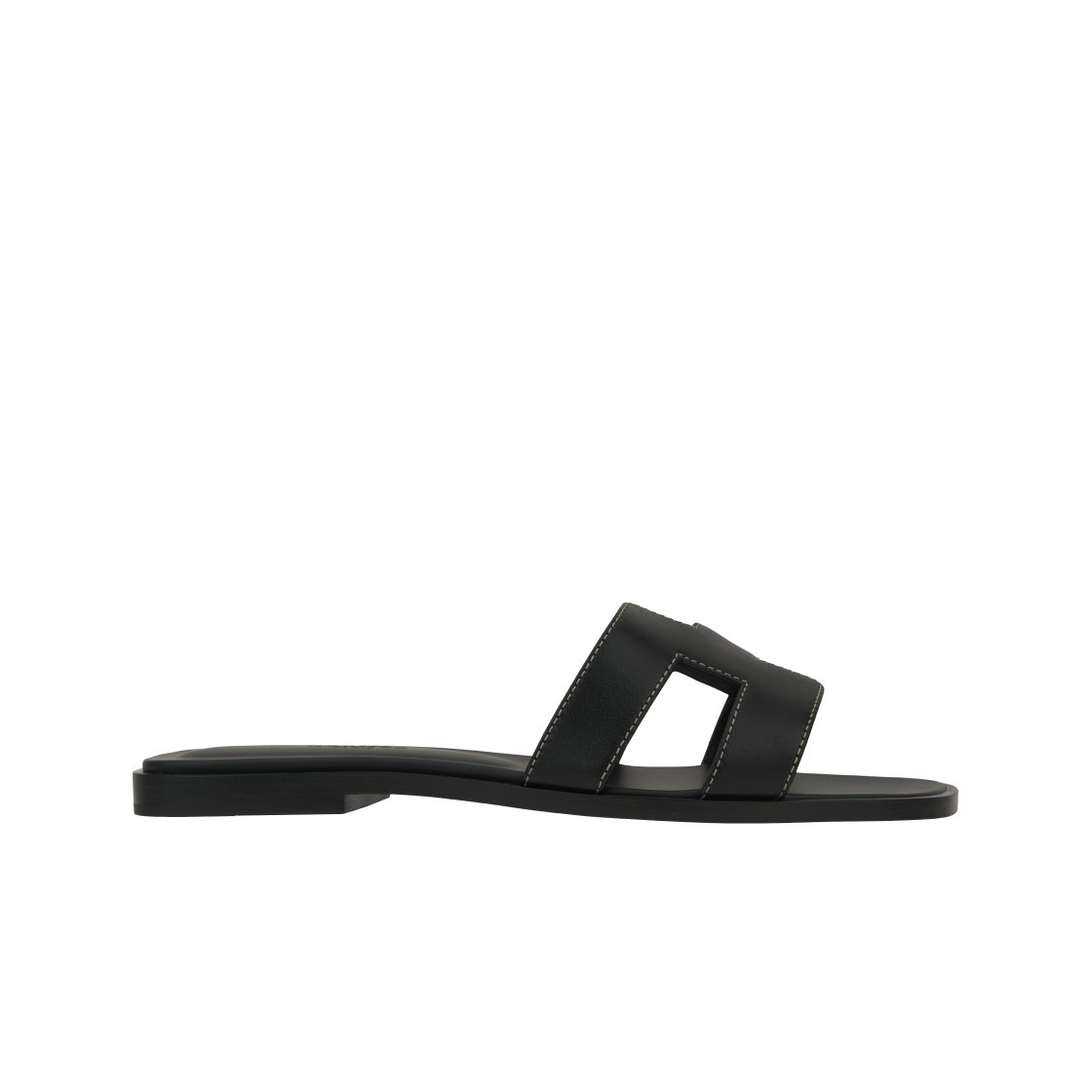 (W) 에르메스 오란 샌들 카프스킨 & 누아 피케르 에크루즈((W) Hermes Oran Sandal Calfskin & Noir Piqures Ecrues)