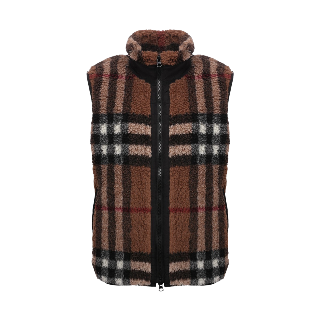 8044410 (W) Burberry Check Pleats Jacquard Vest Dark Birch Brown