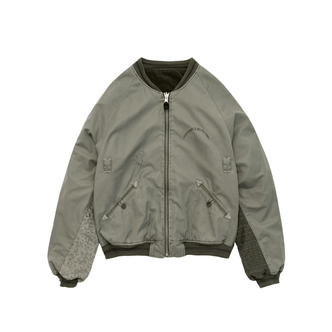 폴리테루 1011 리버시블 플로럴 수베니어 봄버 라이트 세이지 (브라운)(Polyteru 1011 Reversible Floral Souvenir Bomber Light Sage (Brown))