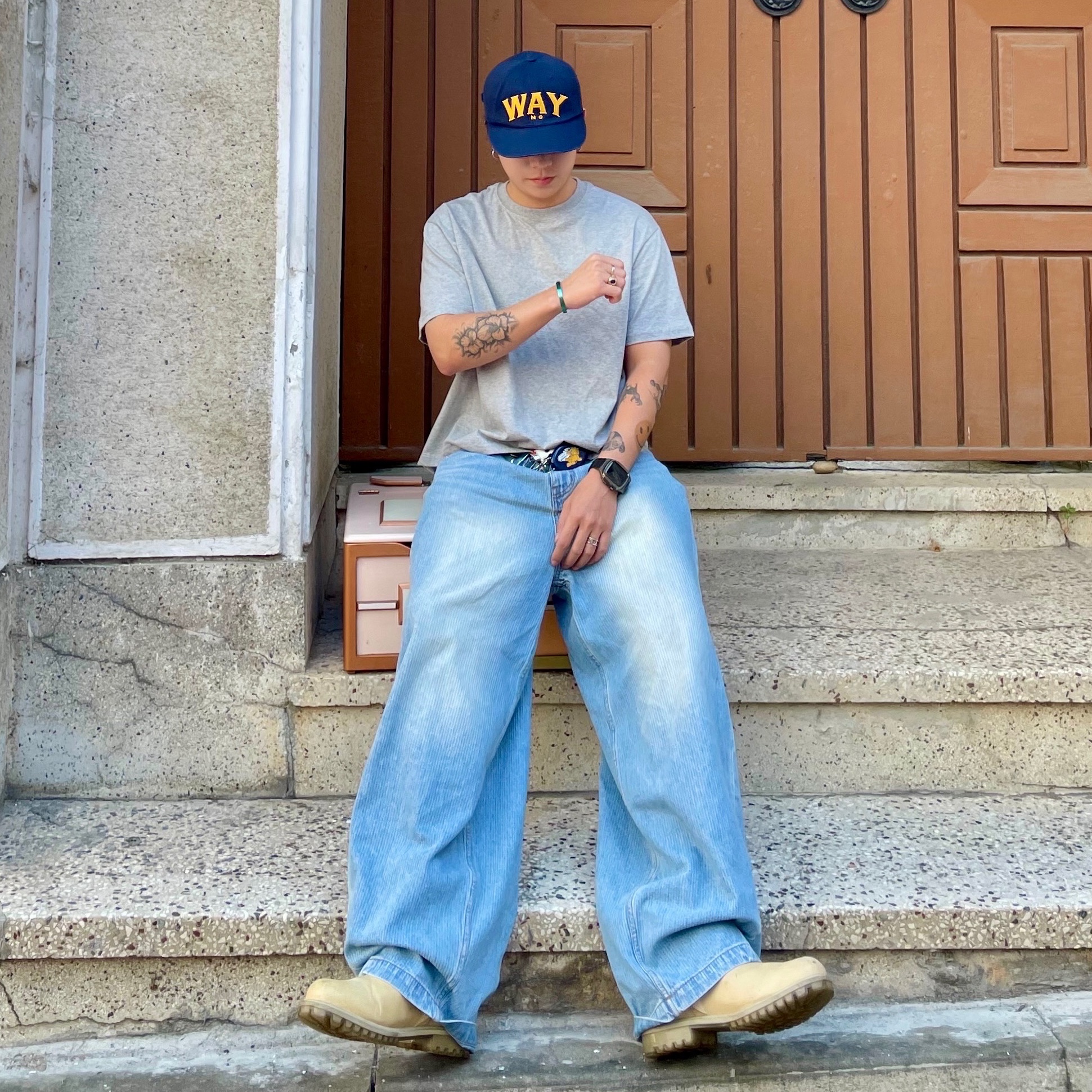 noun Corduroy Denim Pants Light Blue 착용 스타일 - 1