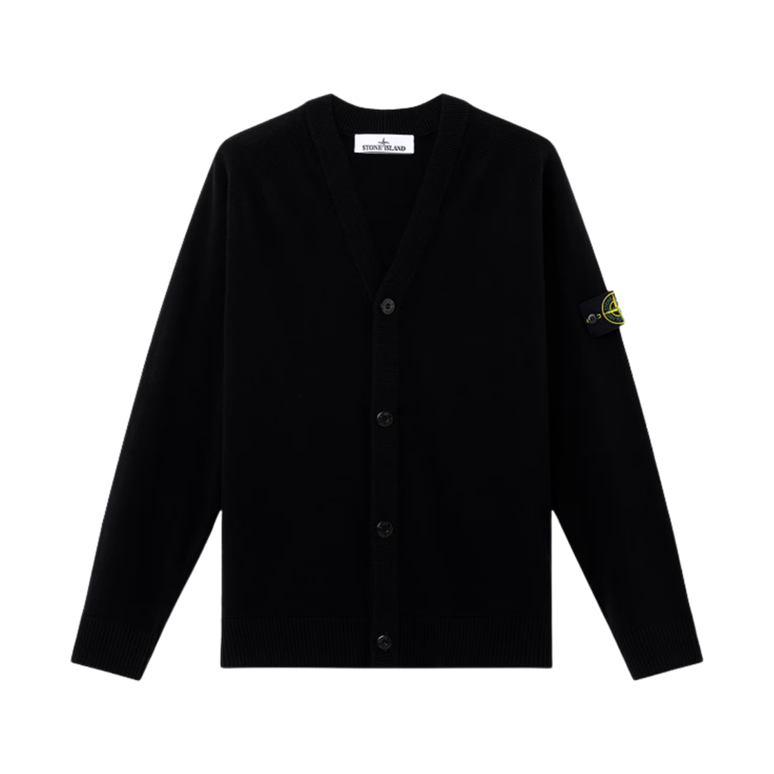 스톤 아일랜드 5100065 리버스 스티치 디테일 버튼 패스닝 라이트 RWS 질롱 울 가디건 블랙 - 25FW(Stone Island 5100065 Light RWS Geelong Wool Cardigan with Reverse Stitch Details and Button Fastening Black - 25FW)