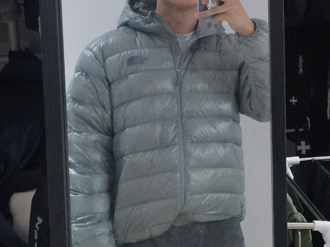 The North Face Matier EX RDS Down Hoodie Light Gray - 25FW 착용 스타일