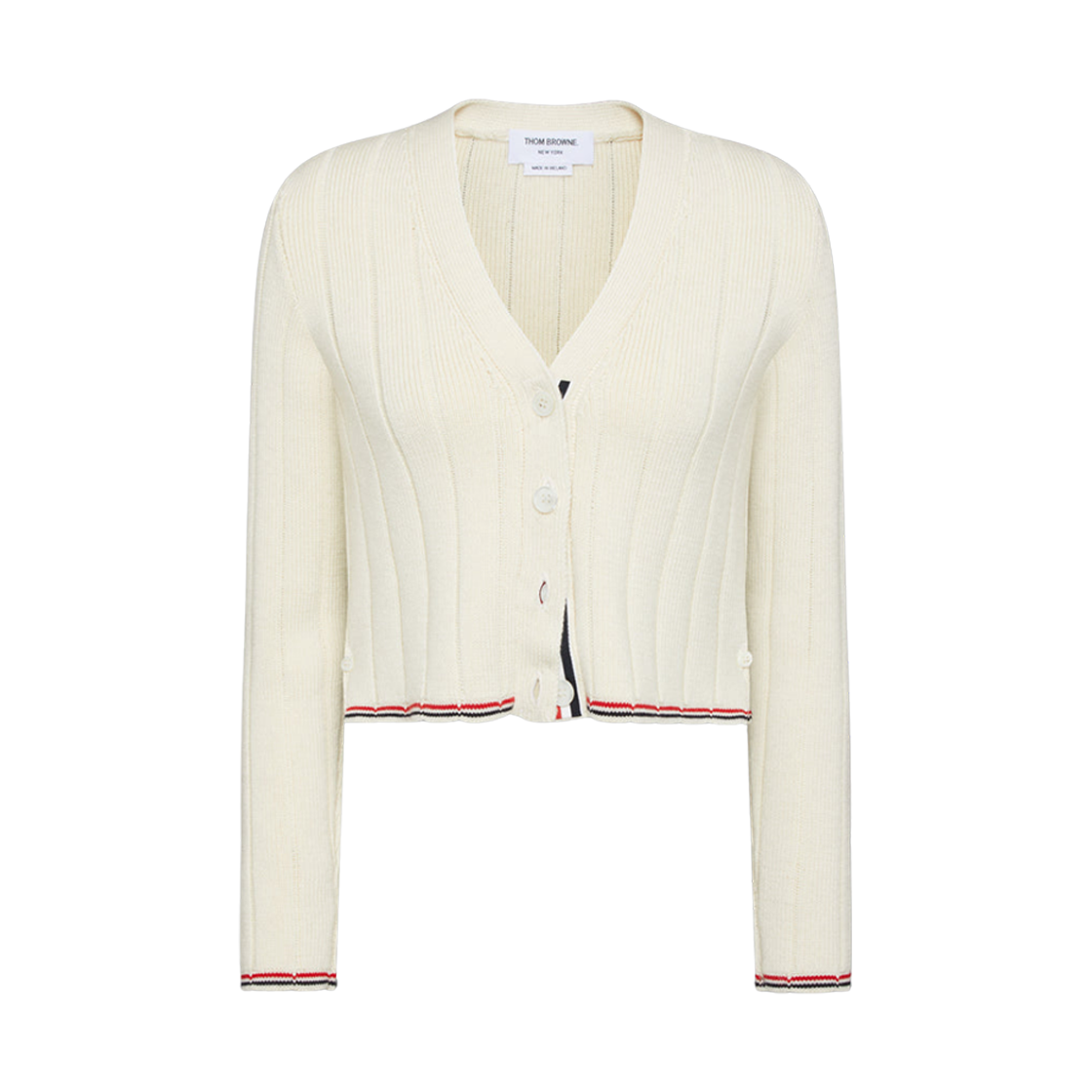 FKC663A-Y1024-100 (W) Thom Browne Merino Wool V-Neck Cardigan White