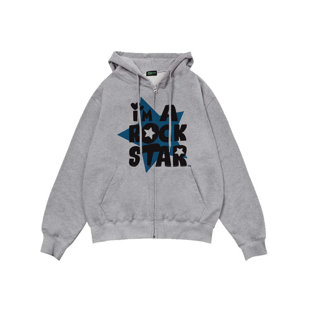 이스케이프프롬 블루 아이엠 락스타 프린트 투웨이 후드집업 그레이(Escapefrom Blue I Am Rockstar Print Two Way Hoodie Gray) - 1