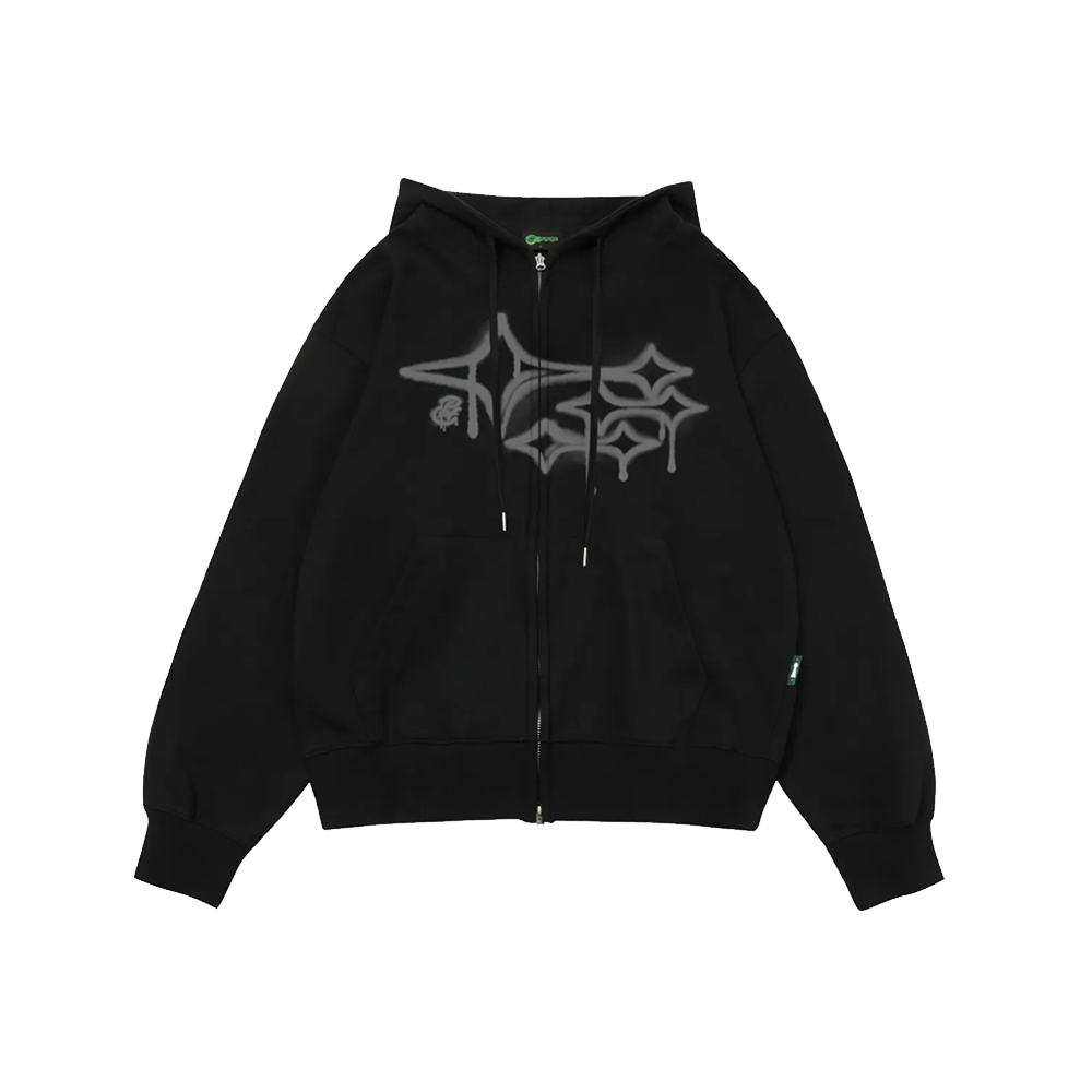 이스케이프프롬 그래피티 스타 프린트 투웨이 후드집업 블랙(Escapefrom Graffiti Star Print Two Way Hoodie Black) - 1