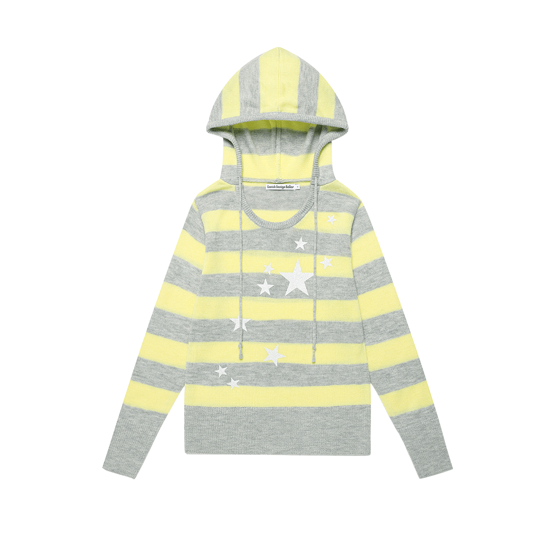 CV2FFFK601AYE CAVISH W U Neck Striped Star Knit Hoodie Yellow