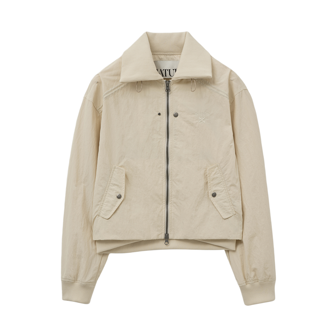 SA253WJK04LBE0 SATUR W Maron Nylon Crop Bomber Jacket Light beige