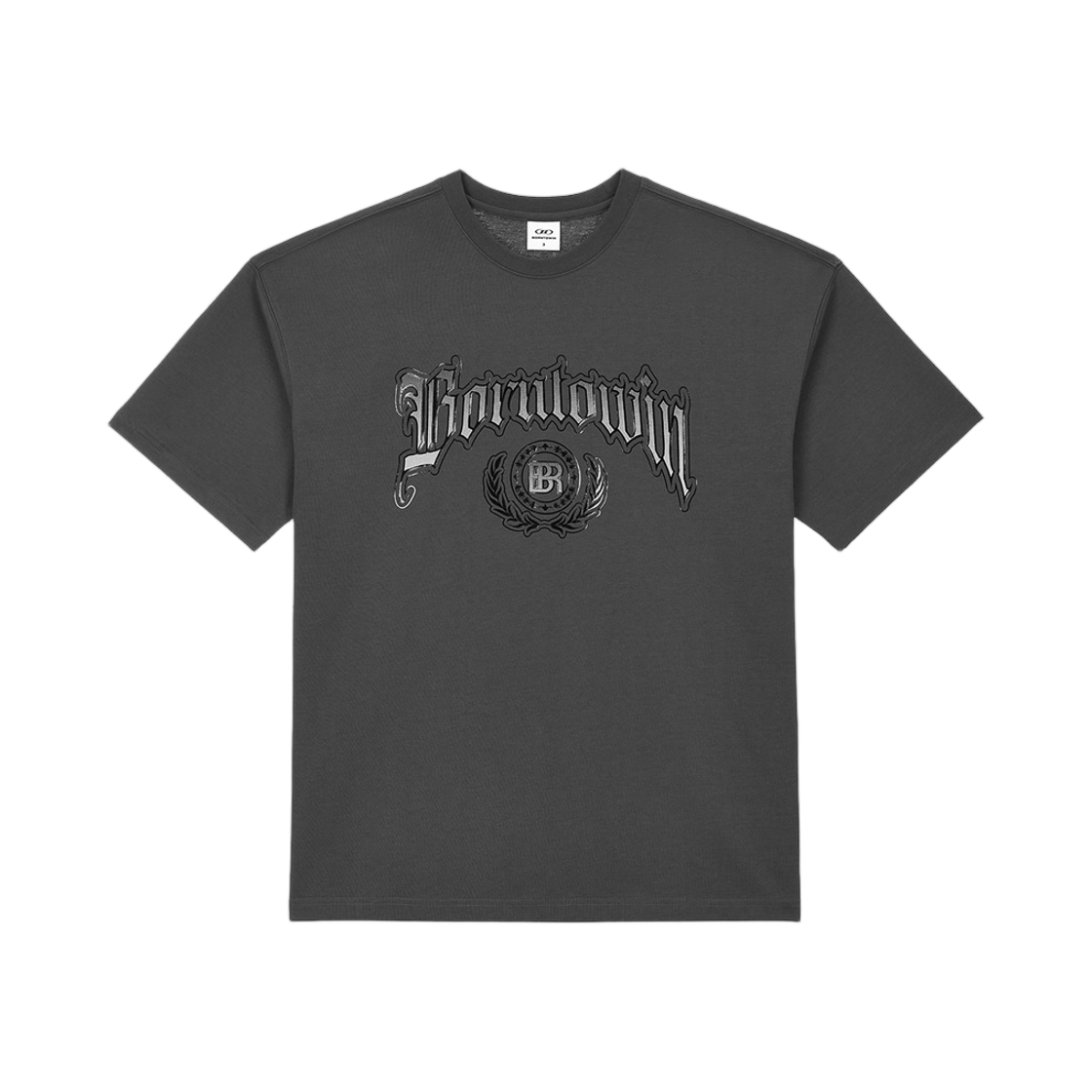 본투윈 엠블럼 로고 세미 오버핏 티셔츠 차콜