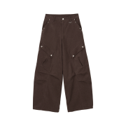 DANDEL Studded Pin-Tuck Cargo Pants Brown