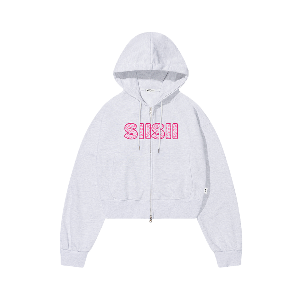 페이지시시 시시 레오파드 패턴 프린트 크롭 후드집업 화이트 멜란지(pagesiisii Siisii Leopard Pattern Print Crop Hoodie White Melange)