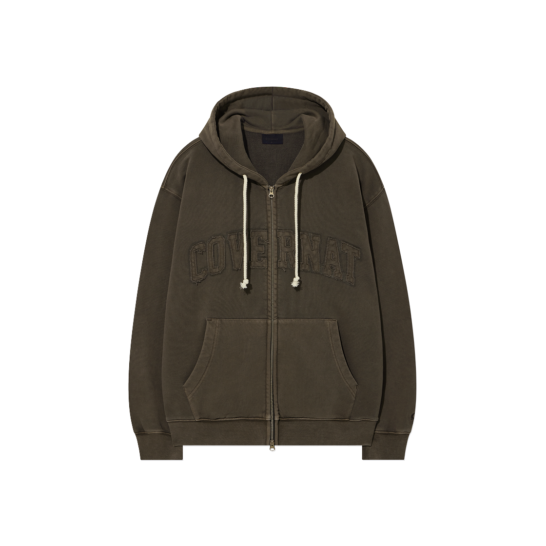 CO2503HZ21BR Covernat Pigment Arch Logo Hoodie Zip-Up Brown