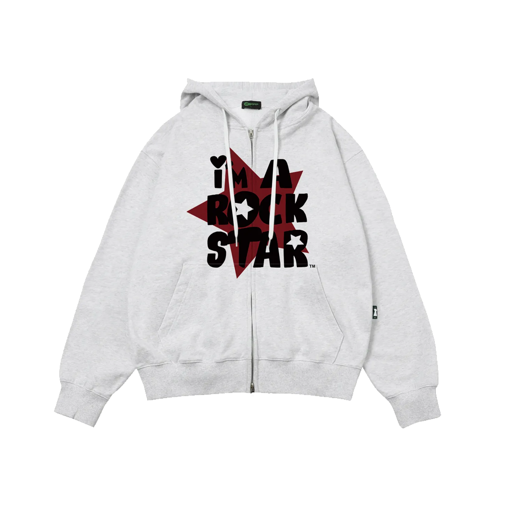 이스케이프프롬 레드 아이엠 락스타 프린트 투웨이 후드집업 화이트 멜란지(Escapefrom Red I Am Rockstar Print Two Way Hoodie White Melange) - 1