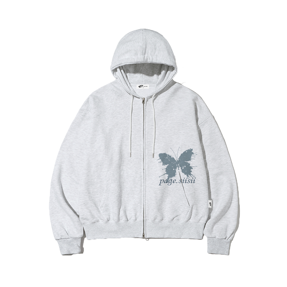 페이지시시 섀도우 버터플라이 프린트 투웨이 후드집업 화이트 멜란지(pagesiisii Shadow Butterfly Print Two Way Hooded Zip-Up White Melange) - 1