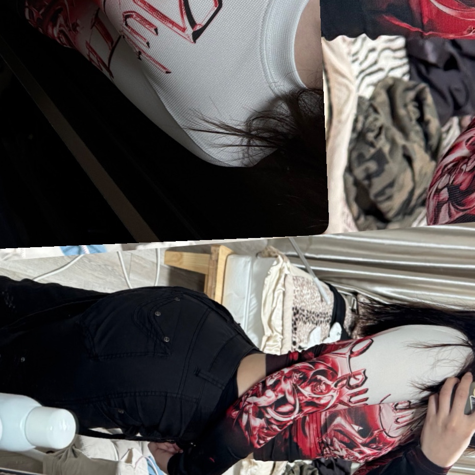 (W) Thug Club TC JPG Sleeve Red 착용 스타일 - 2